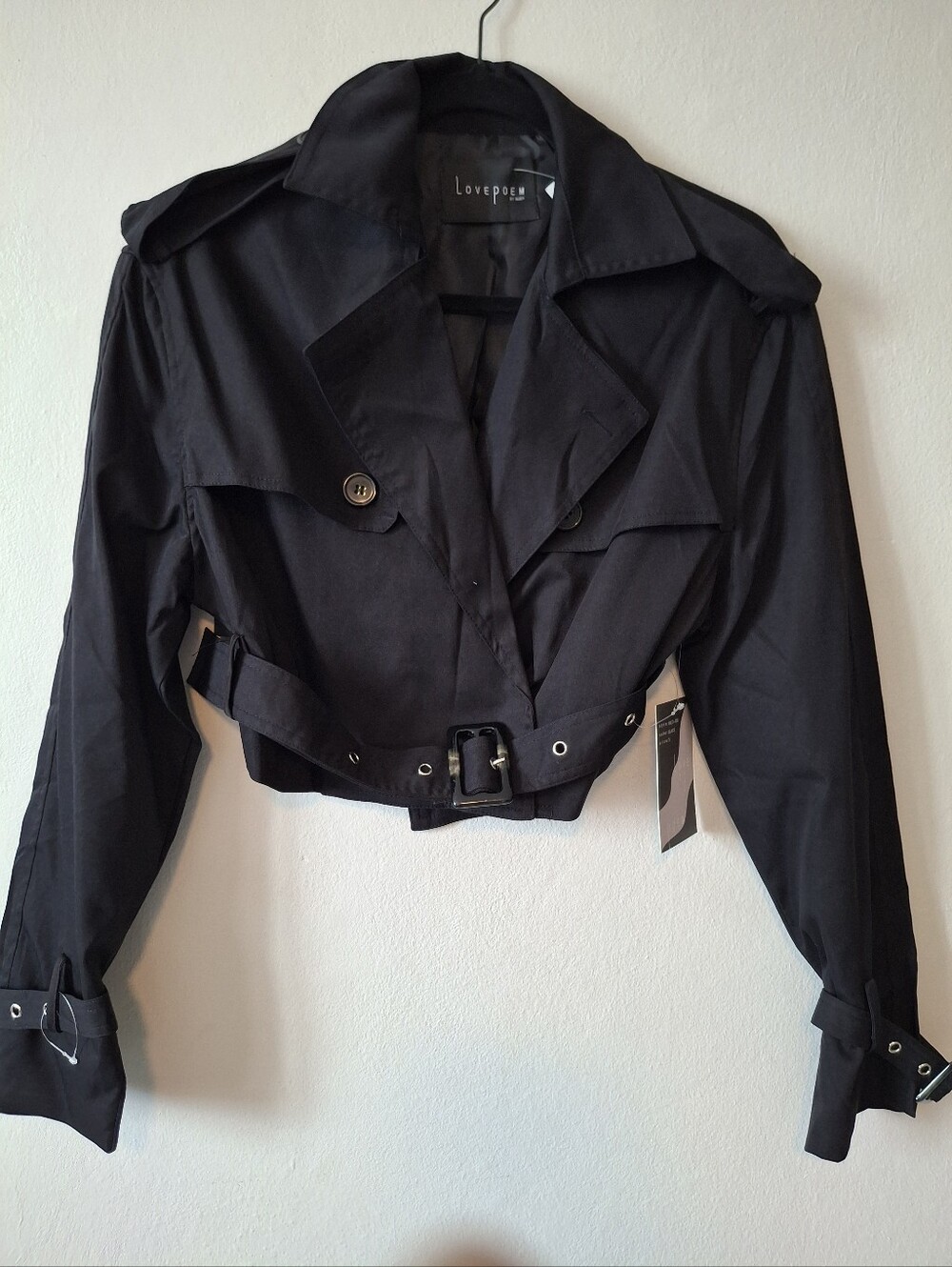 Black Cropped Trench Jacket with Belt